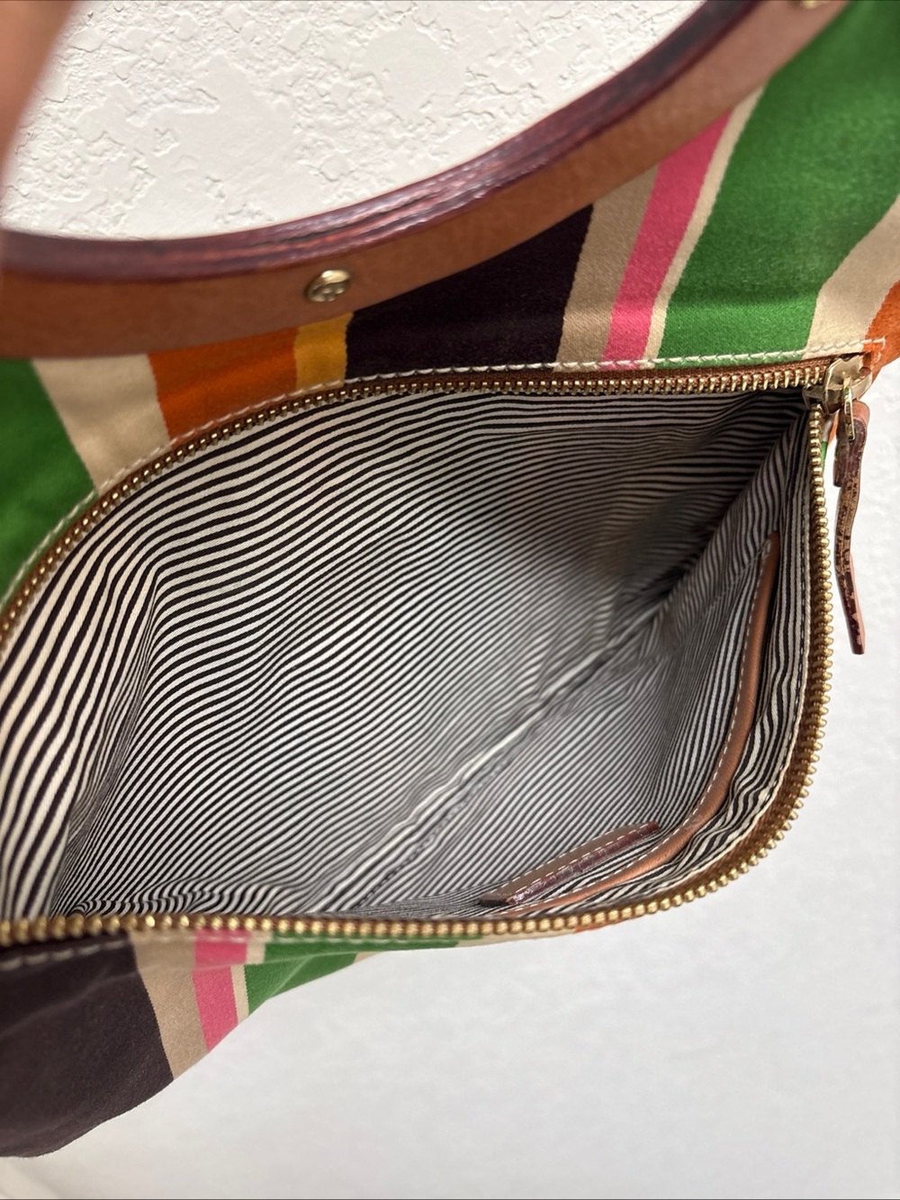 Kate Spade Striped Multicolor Canvas
Handbag with Wood Handle - Picture 5 of 10